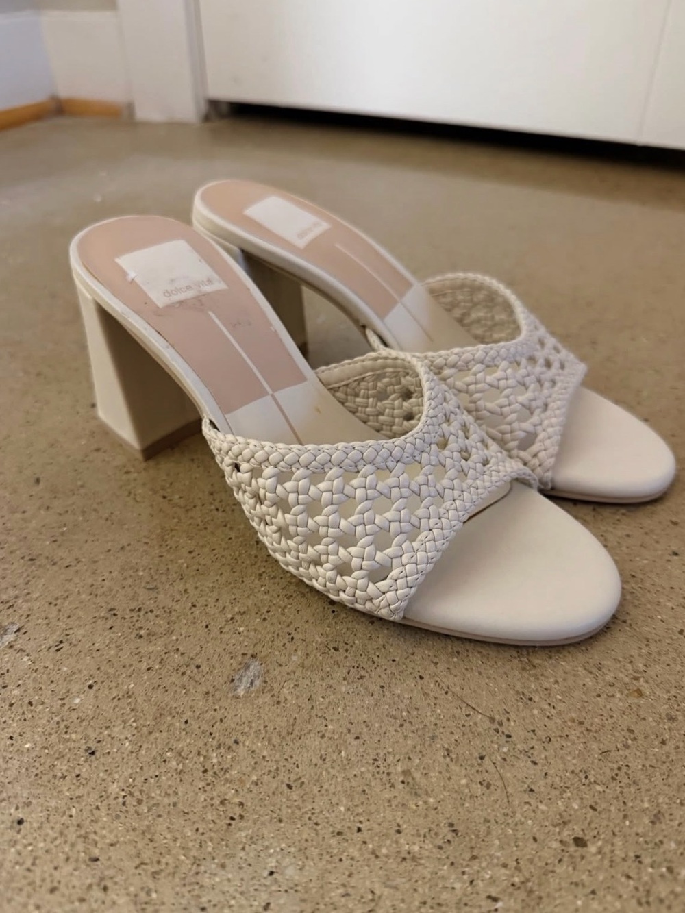 Dolce Vita Cream Woven Slide Heels
